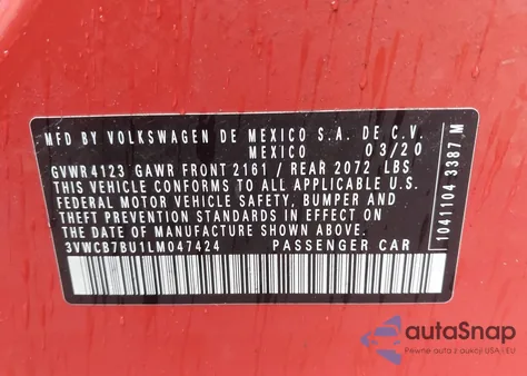 2020 Volkswagen Jetta 1.4T R-Line/1.4T S/1.4T Se from USA, damaged, VIN 3VWCB7BU1LM047424